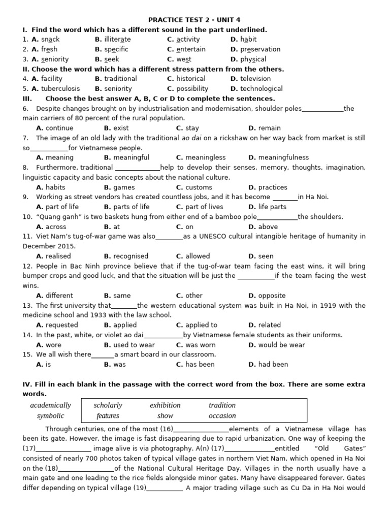 Vietnamese Language Practice Test 2 | PDF | Agriculture | Dress