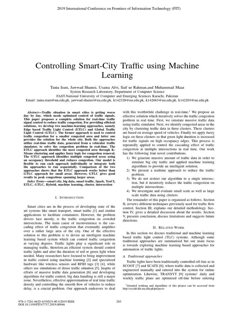 Smart City Traffic Control with ML | PDF | Traffic | Cluster Analysis