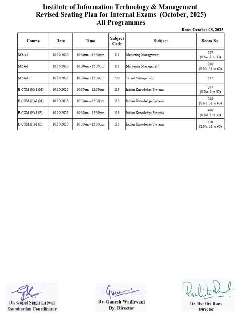 Revised Internal Exam Seating Plan 2025 | PDF | Business Economics ...