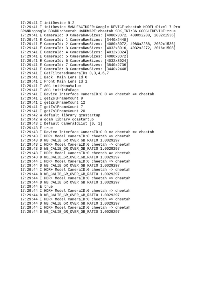 Pixel 7 Pro Camera Initialization Log | PDF