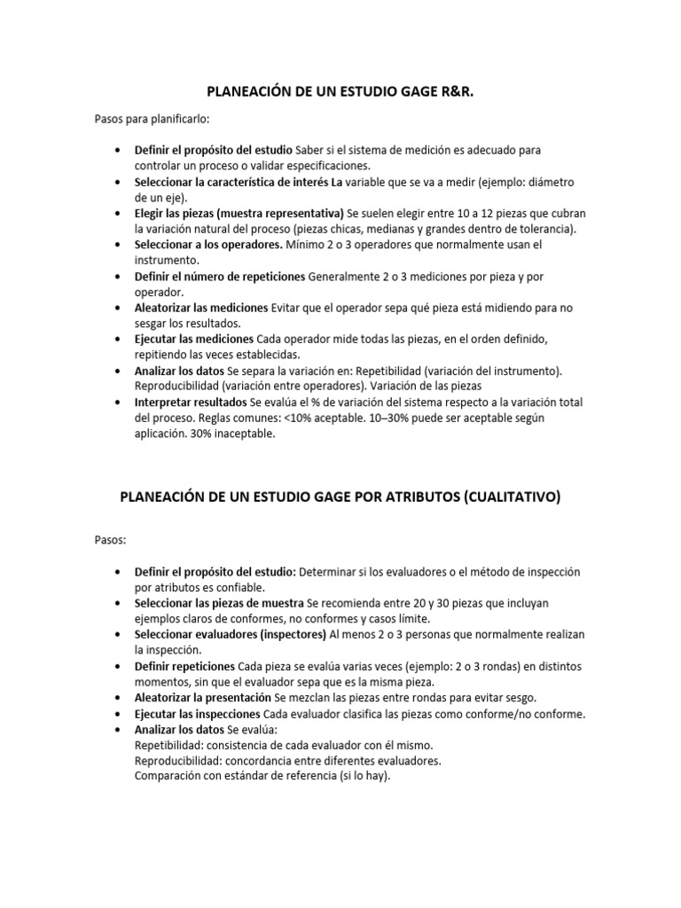 Guía para Estudio Gage R&R y Atributos | PDF