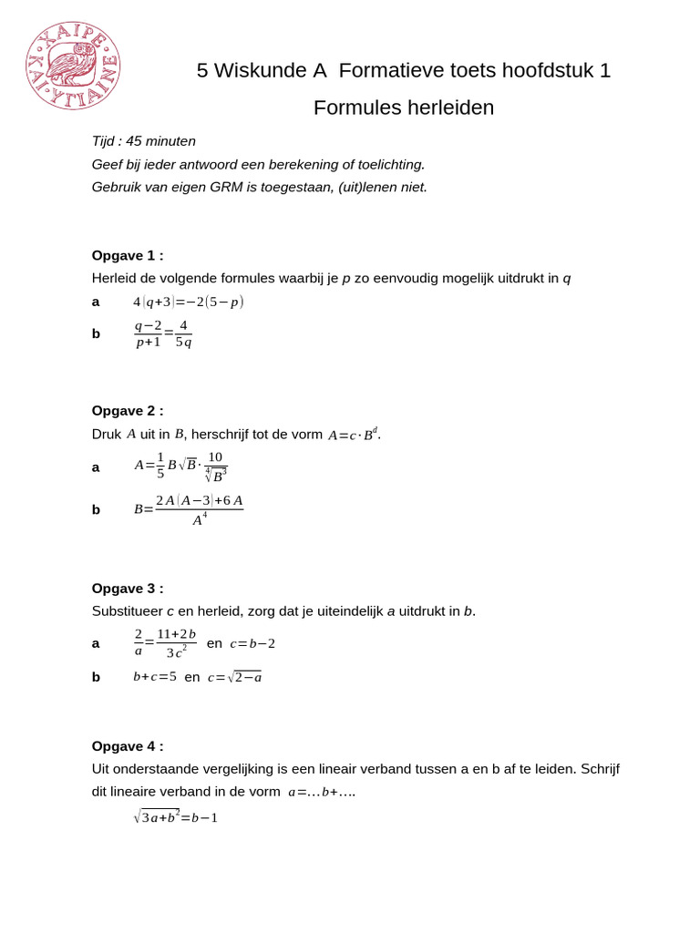 5wisa Formatieve Toets H1 | PDF
