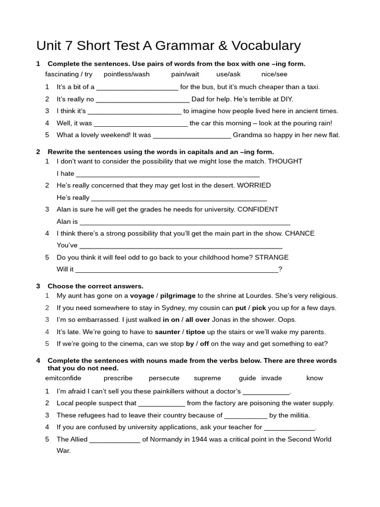 Unit 7 & 8 Grammar Test Review | PDF | Sentence (Linguistics) | Linguistics