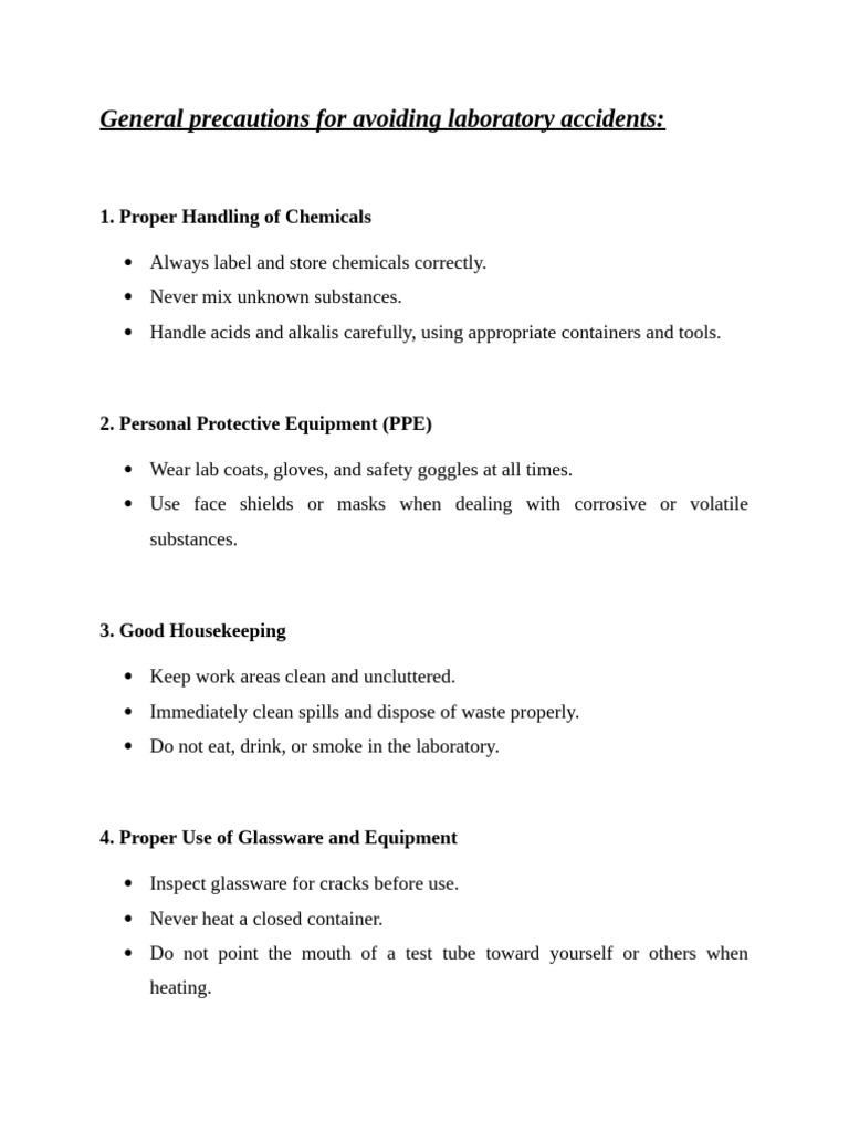 Lab Safety Precautions Checklist | PDF