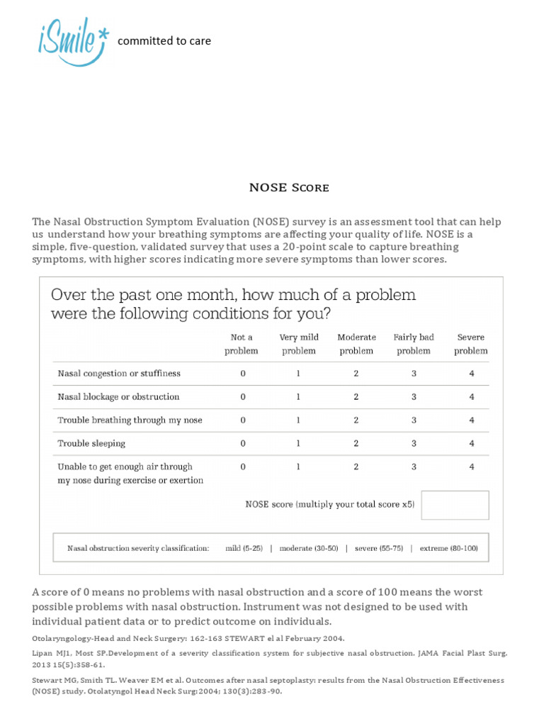 NOSE Survey for Nasal Obstruction Evaluation | PDF