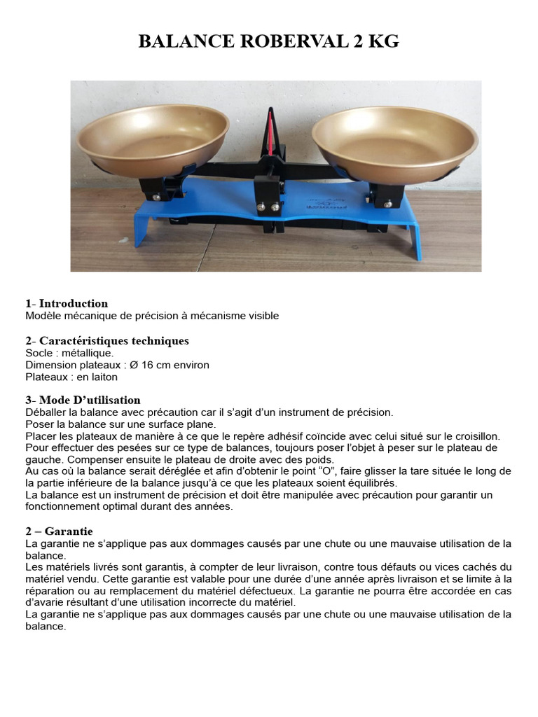 Balance Roberval 2 kg : Guide d'utilisation | PDF