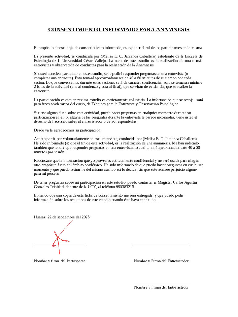 Consentimiento Informado para Anamnesis | PDF