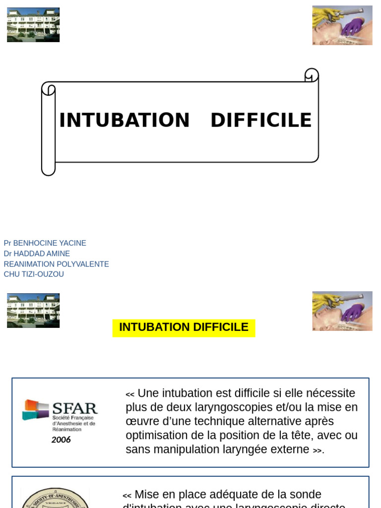 Intubation Difficile : Étiologies et Prise en Charge | PDF | Système ...