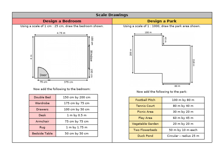 Scale Drawings for Bedroom and Park Design | PDF
