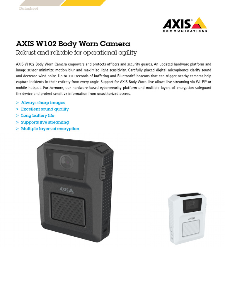Datasheet Axis w102 Body Worn Camera en US 498957 | PDF | Camera ...