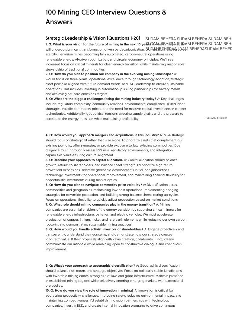 Mining CEO Interview Questions Guide | PDF | Supply Chain | Economies