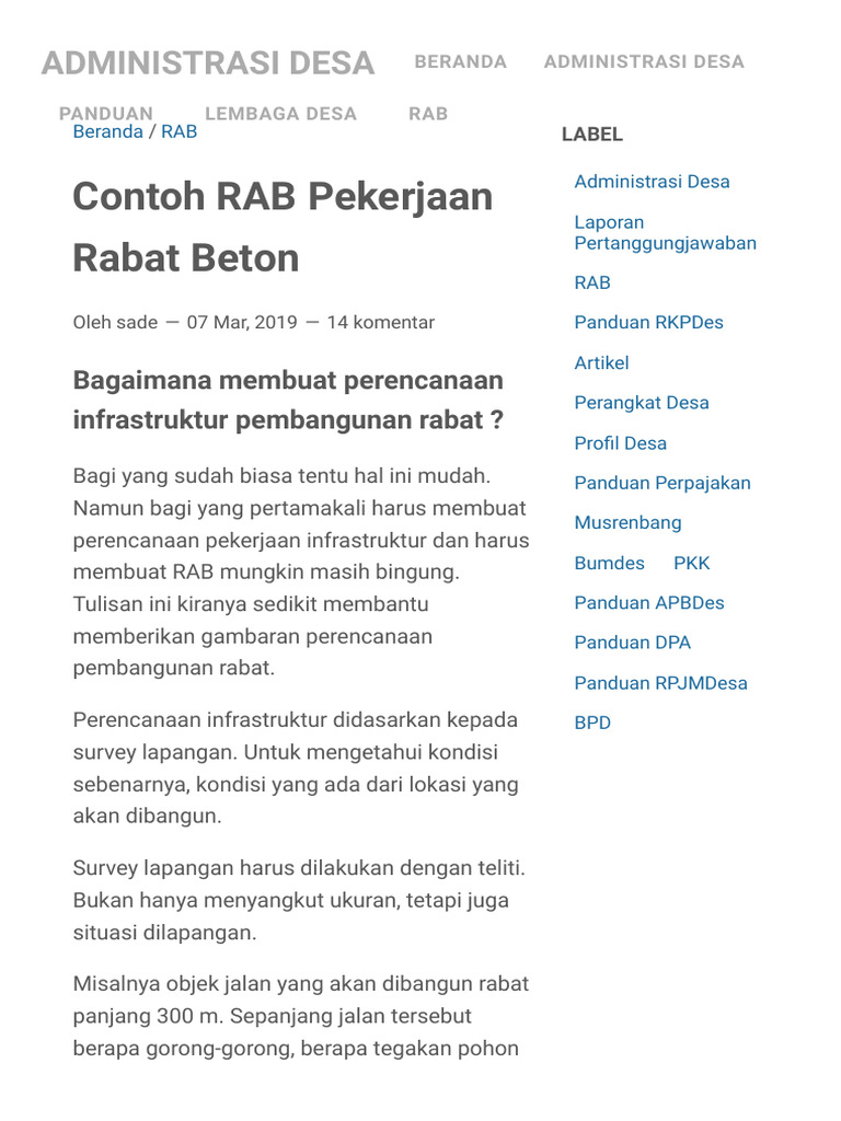 Panduan RAB Pembangunan Rabat Beton | PDF