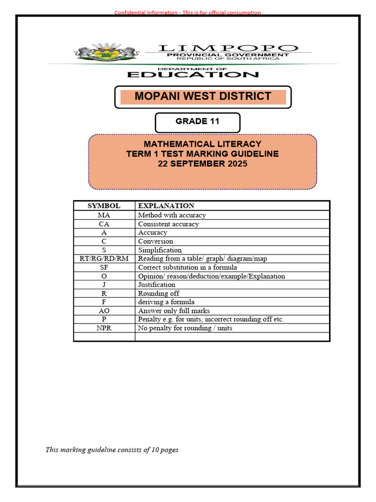 Grade 11 Math Literacy Marking Guide | PDF | Area | Mathematics