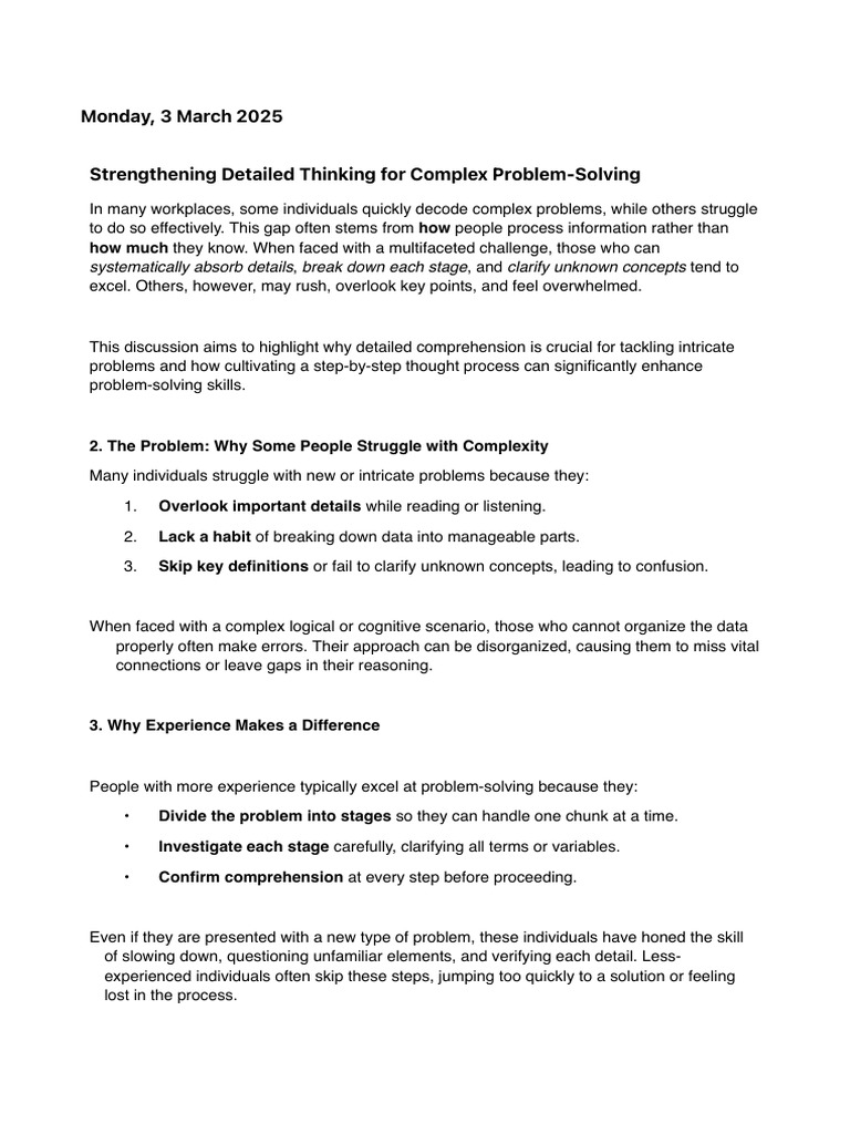 Strengthening Detailed Thinking For Complex Problem-Solving - PDF ...