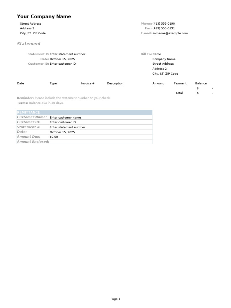 Invoice Statement Template | PDF
