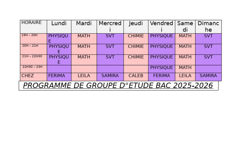 Programme de cours pour le Bac 2025-2026 | PDF