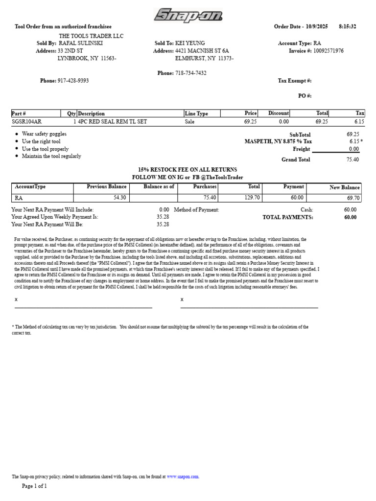 Tool Order Invoice from The Tools Trader | PDF | Security Interest ...