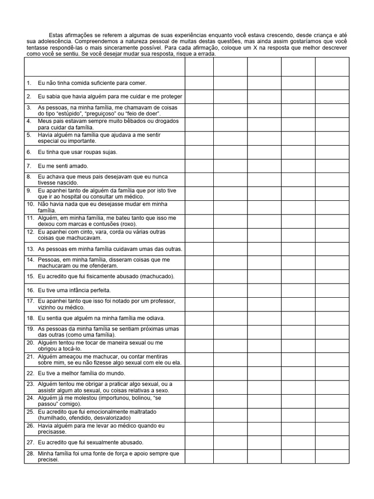 CTQ Trauma Questionnaire | PDF | Família