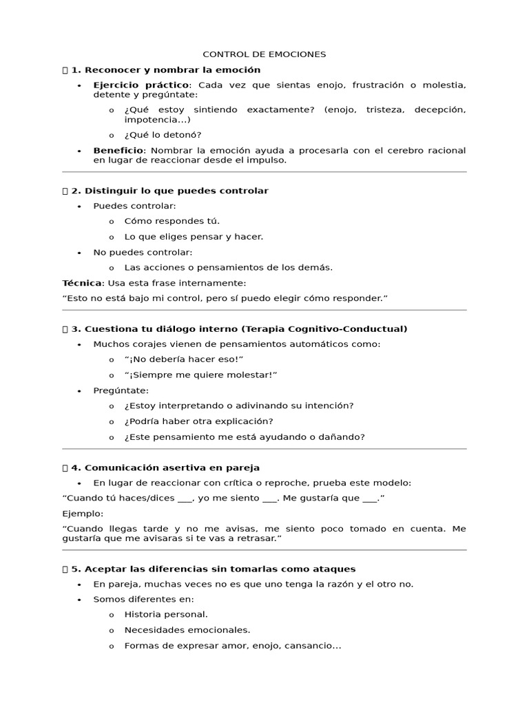 Control de Emociones en Pareja: Guía Práctica | PDF | Las emociones | Amor