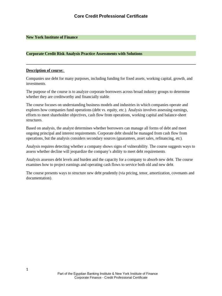 Core Credit Professional Certificate | PDF | Loans | Equity (Finance)