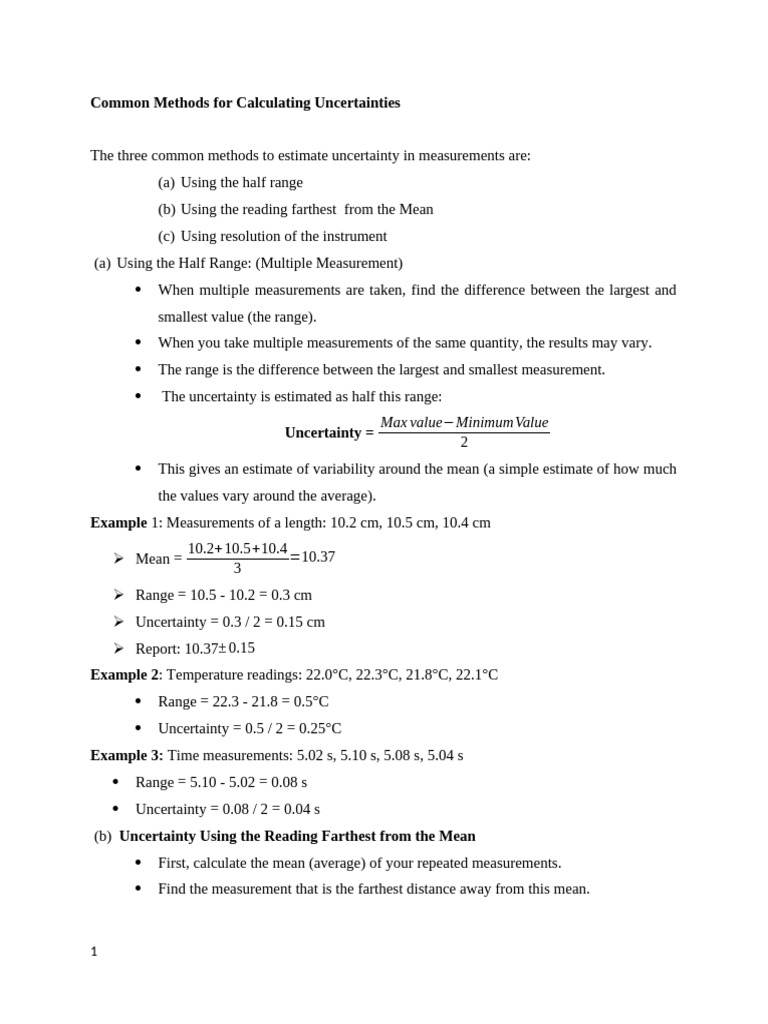 Common Methods For Calculating Uncertainties | PDF | Accuracy And ...