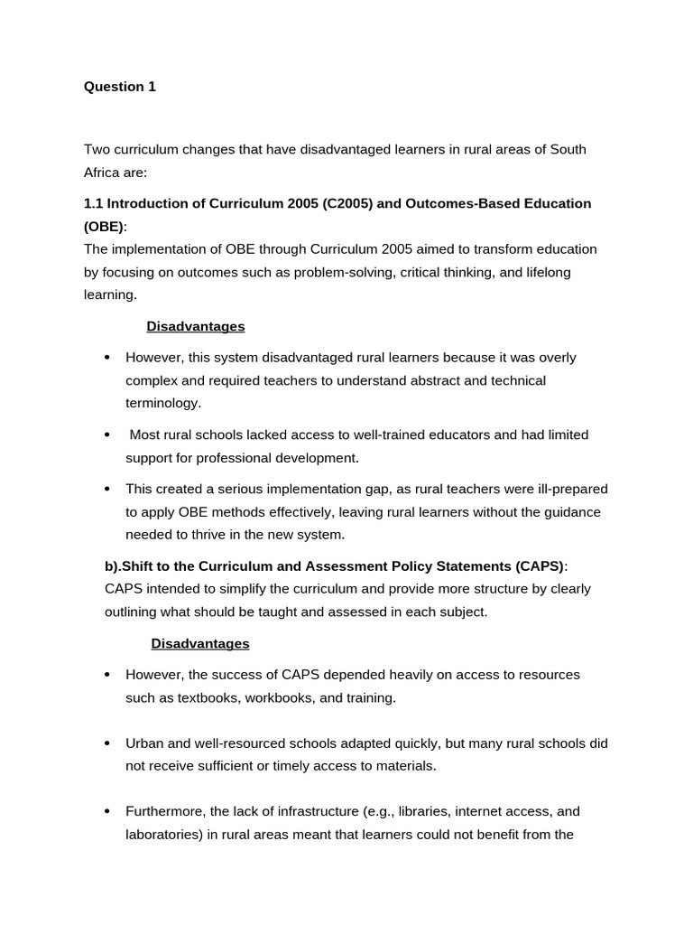 Impact of Curriculum Changes on Rural Learners | PDF | Learning ...