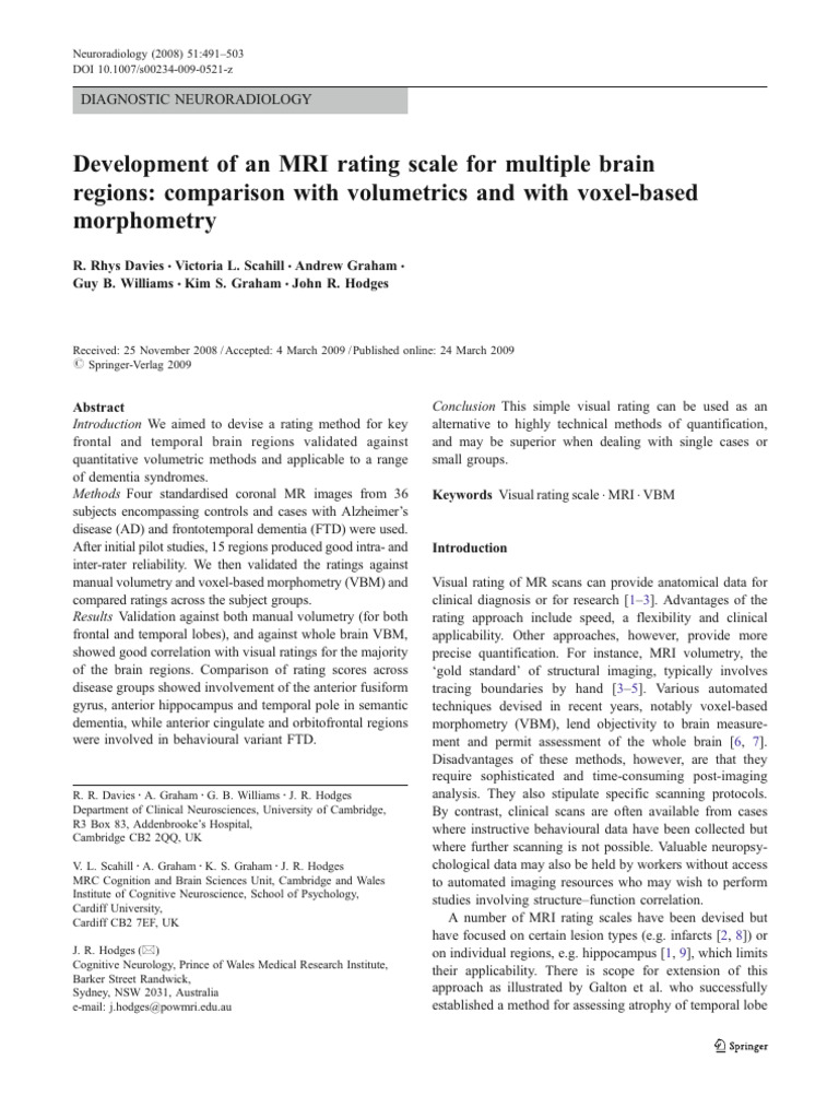 MRI Rating Scale for Dementia Assessment | PDF | Cingulate Cortex ...