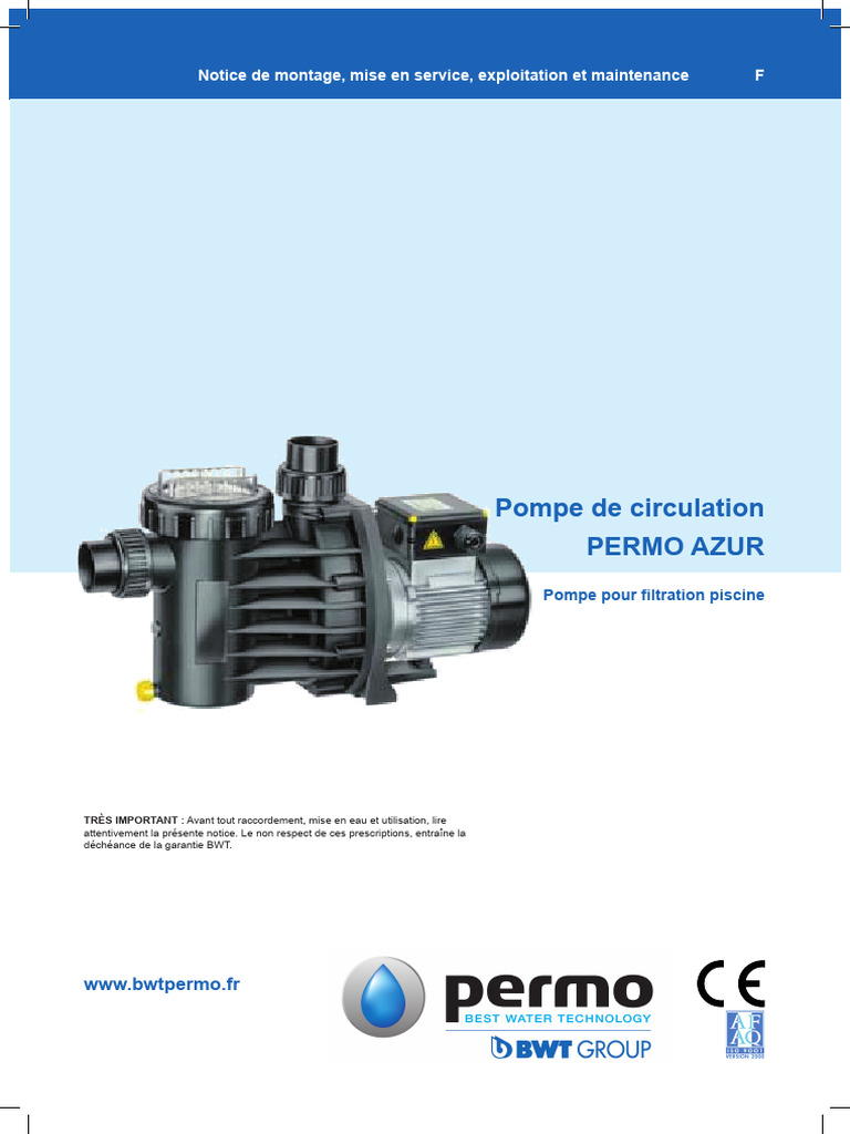 Notice technique pompe Permo AZUR | PDF | Pompe | Soupape