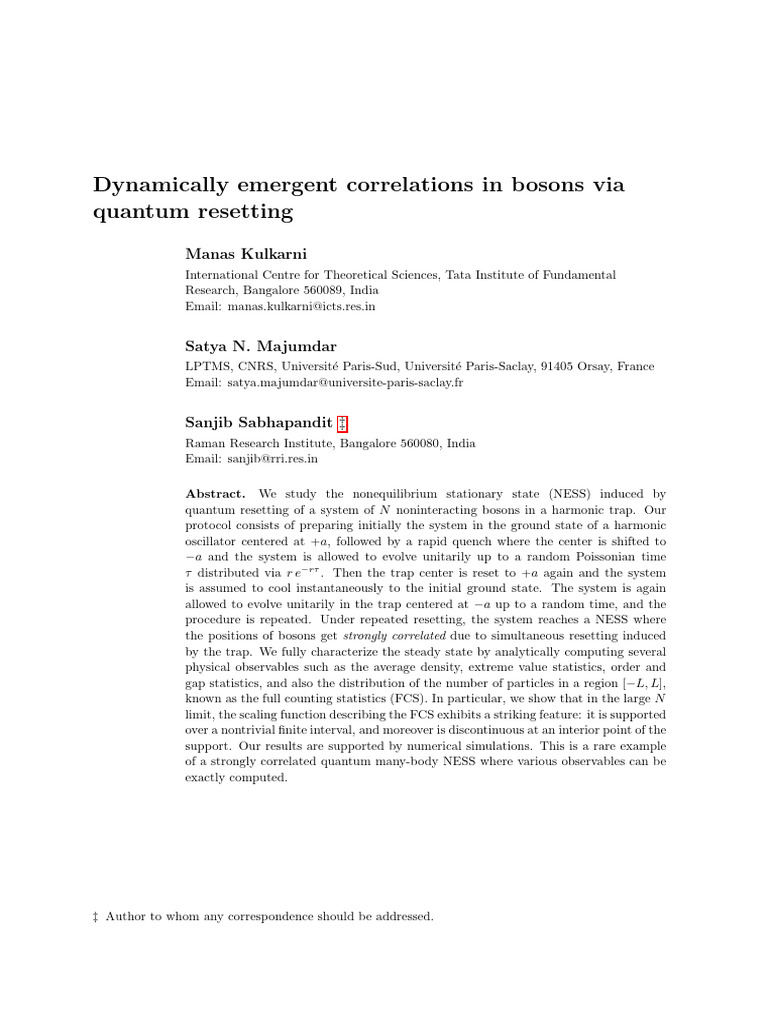 Quantum Resetting in Bosonic Systems | PDF | Hamiltonian (Quantum ...