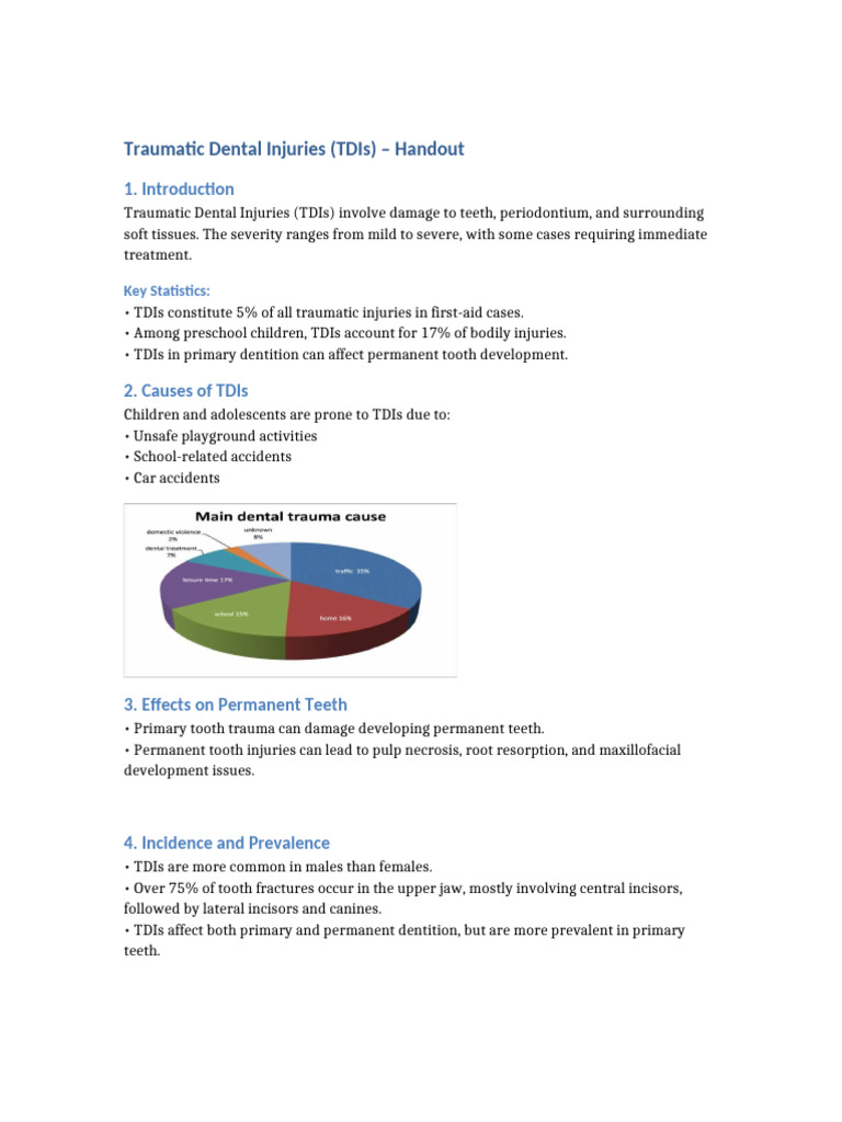 Traumatic Dental Injuries Handout Final | PDF | Human Tooth | Dental ...