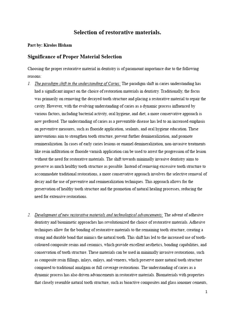 Optimal Selection of Dental Restorative Materials | PDF | Dental ...