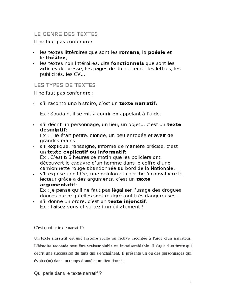 Types de textes littéraires et narratifs | PDF | Verbe | Phrase