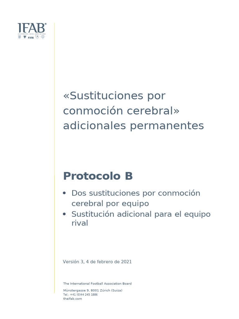 Protocolo B: Sustituciones por Conmoción | PDF | Árbitro