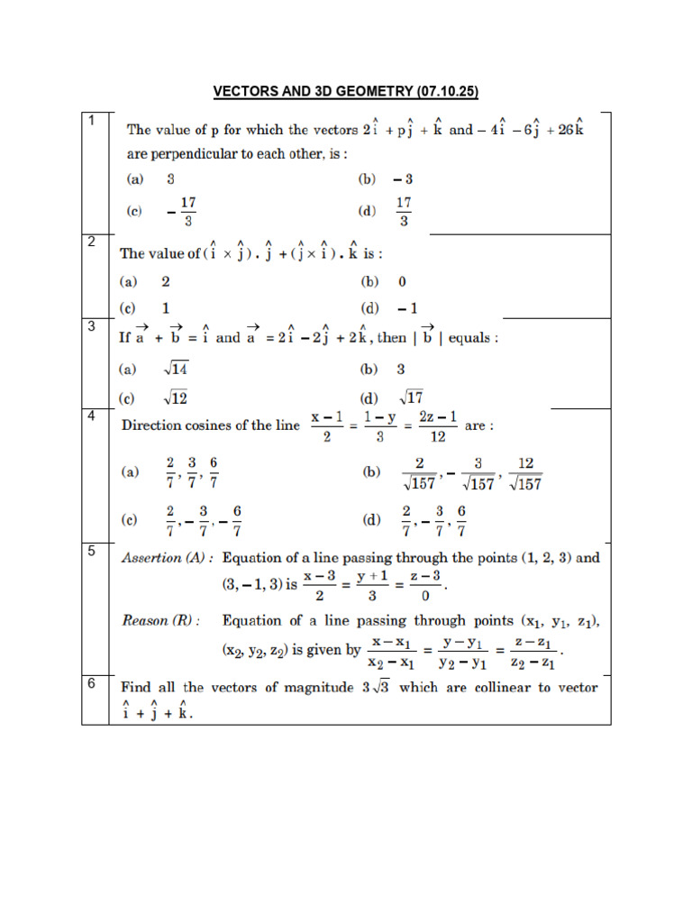 Vectors and 3D 07.10.25 | PDF