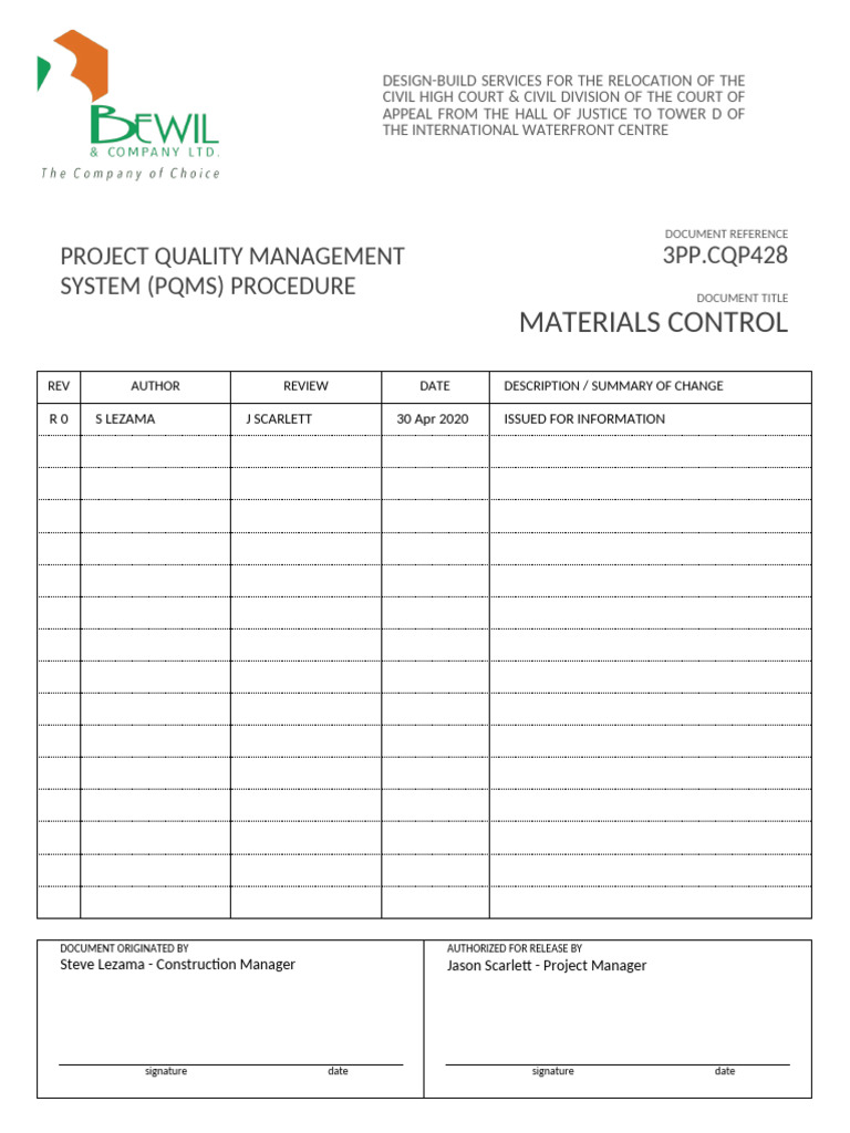 Materials Control Procedure for BEWIL | PDF | Invoice | Cargo