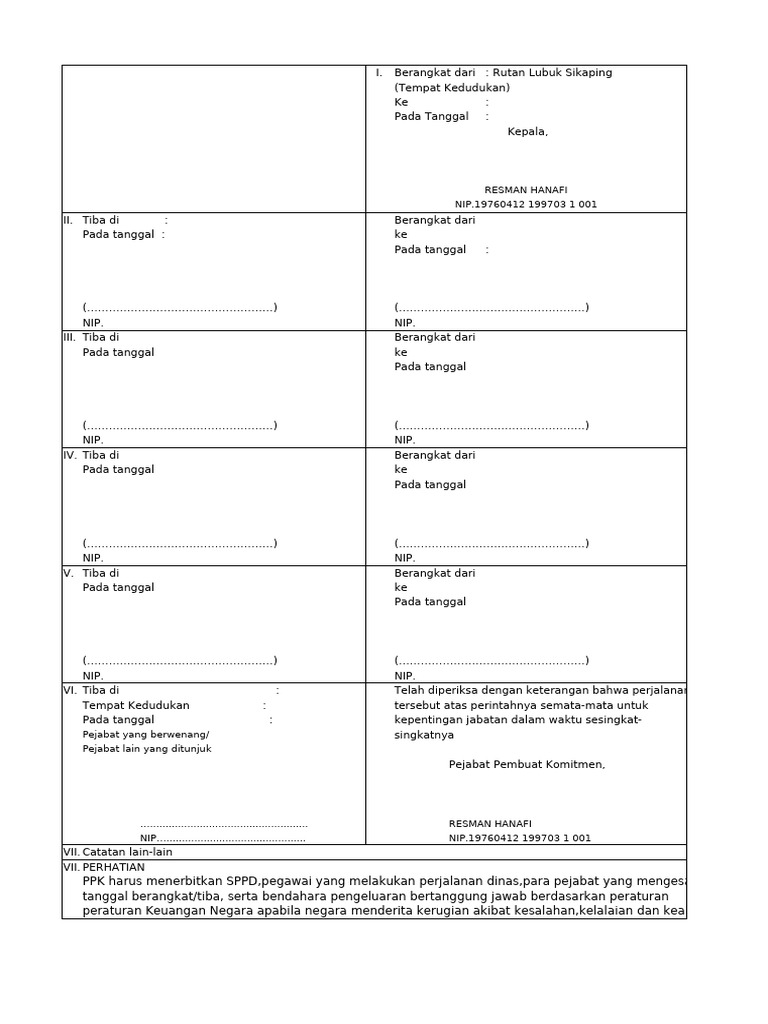 SPPD Perjalanan Dinas Excel | PDF