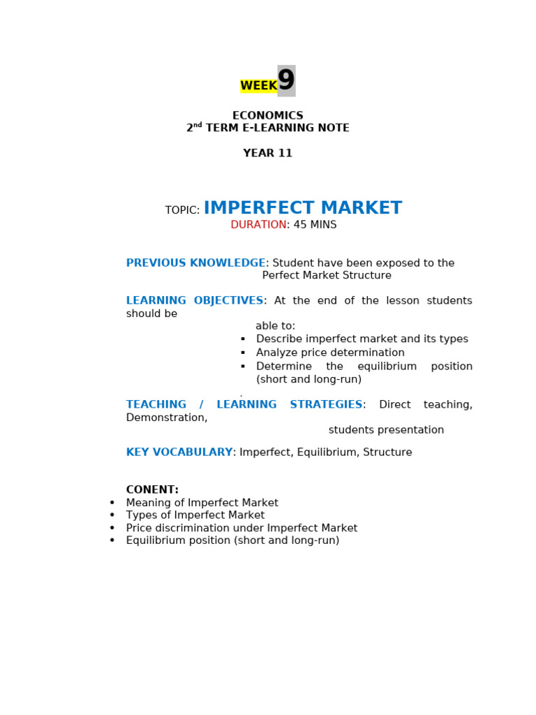 Understanding Imperfect Markets in Economics | PDF | Imperfect