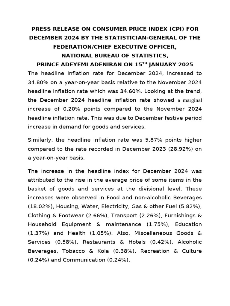 December 2024 CPI Press Release Summary | PDF | Cereals | Consumer ...