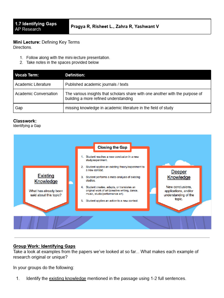 1.7 Identifying Gaps - Worksheet | PDF | Body Image | Video Games