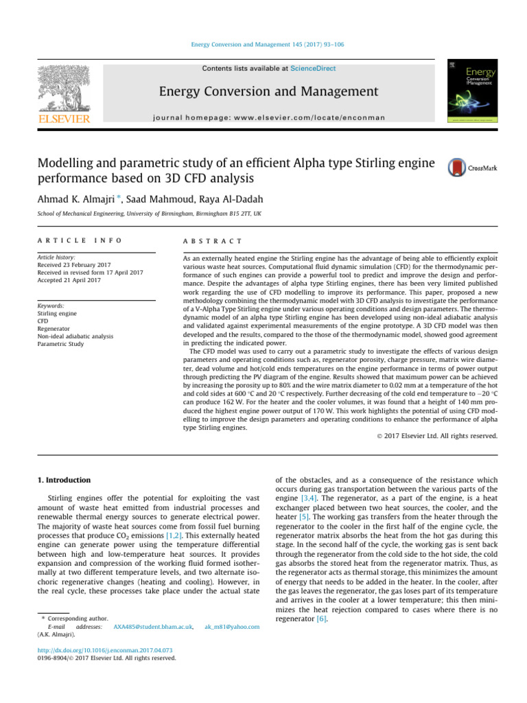 Modelling and Parametric Study of An Efficient Alpha Type Stirling ...