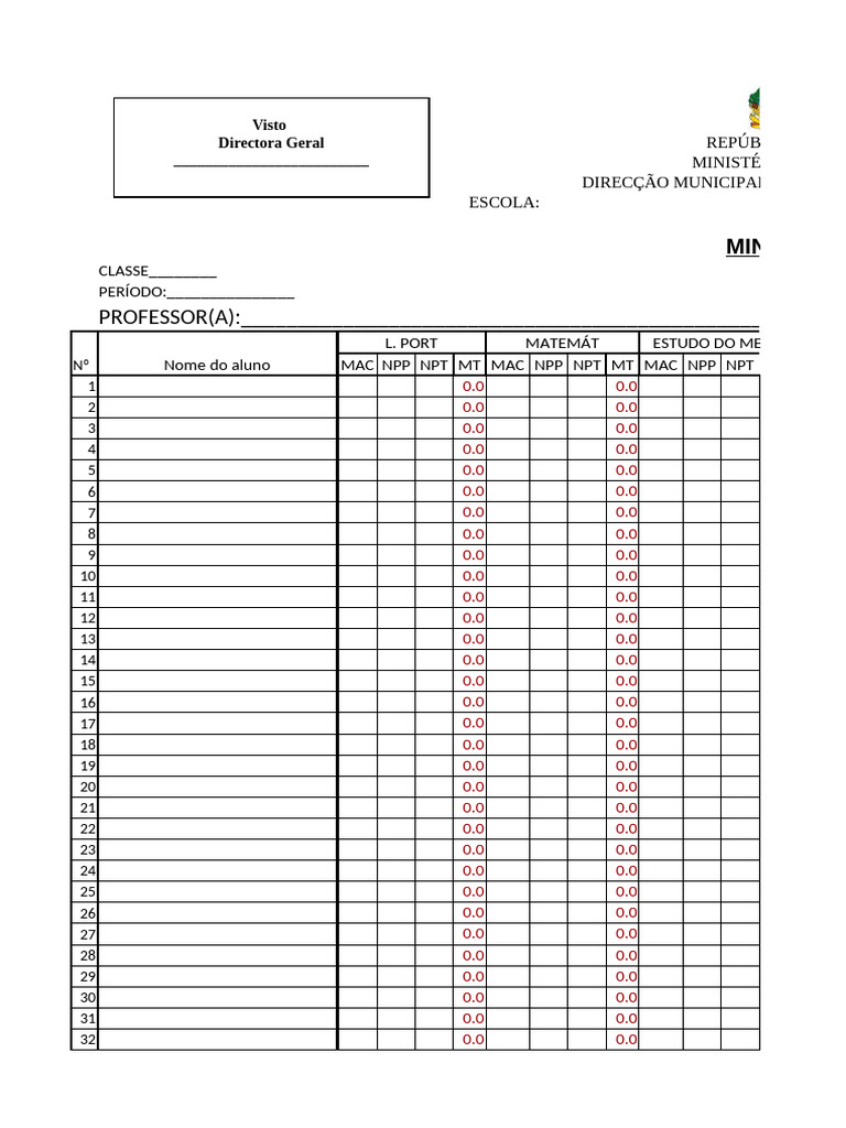 Mini Pauta do Ensino Primário | PDF