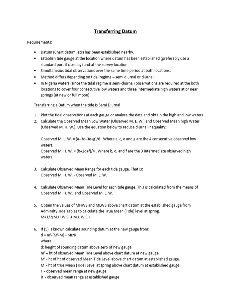 Transferring Datum for Tidal Measurements | PDF | Tide | Physical ...
