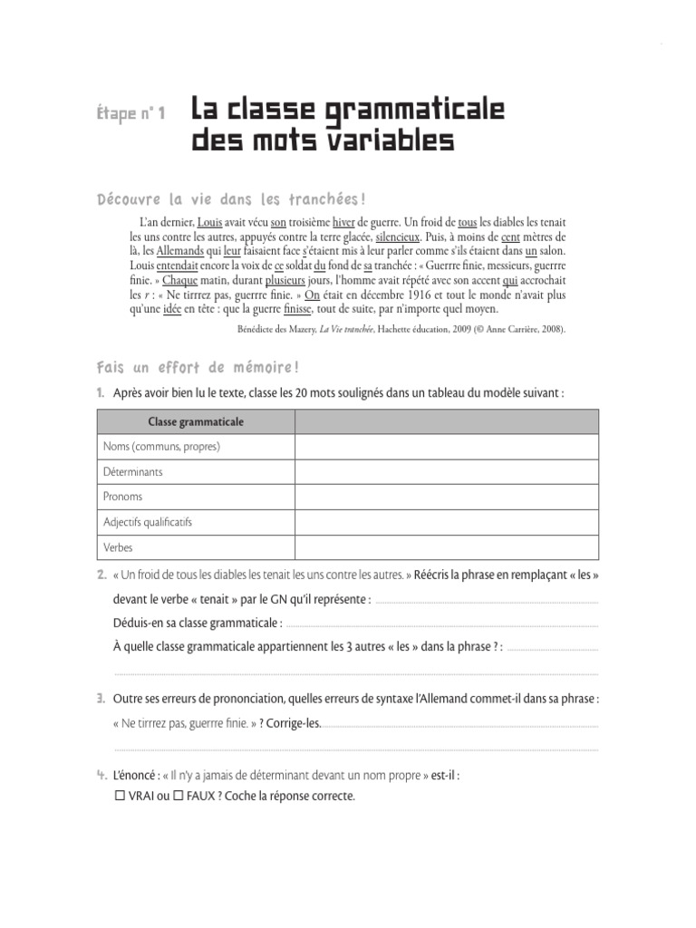 Classe grammaticale des mots variables | PDF | Nature (grammaire) | Pronom
