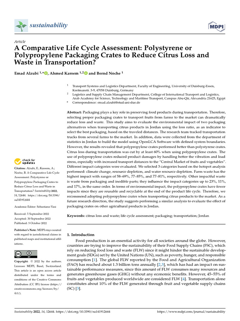 Sustainability 14 12644 | PDF | Life Cycle Assessment | Natural Environment