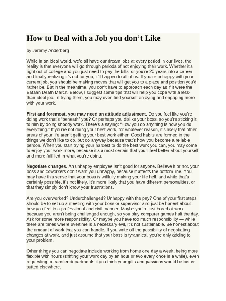 How To Deal With A Job You Don't Like | PDF | Psychology | Social ...