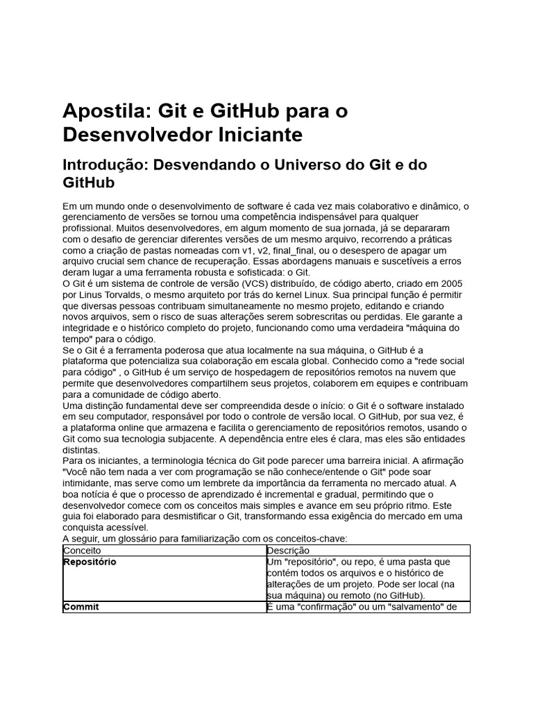 Git e GitHub: Guia para Iniciantes | PDF | Controle de versão | Linux