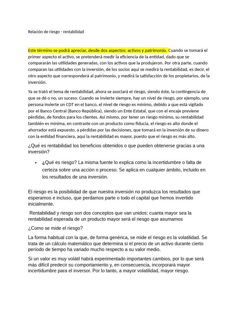 Riesgo y Rentabilidad en Inversiones | PDF