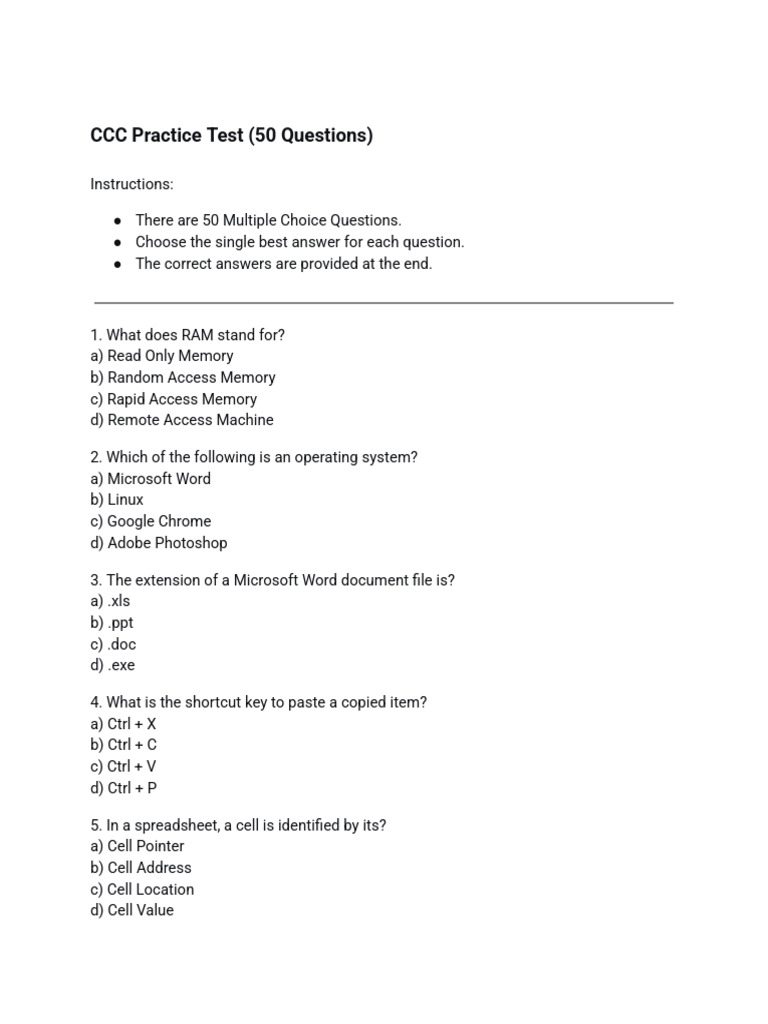 CCC Practice Test Question Paper 2025 - 1759723241059 | PDF | Microsoft ...