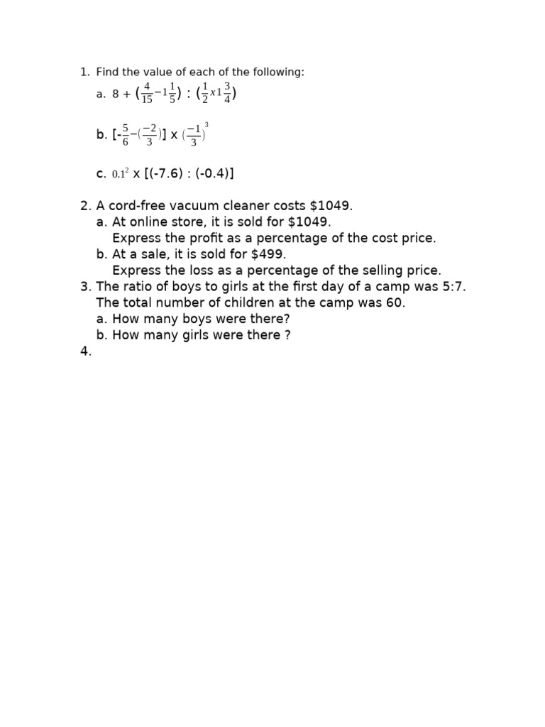 Math Problems: Profit, Ratios, and Values | PDF