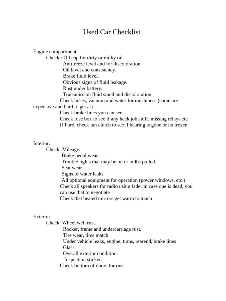 Essential Used Car Inspection Checklist | PDF
